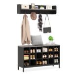 Coat Rack Shoe Bench Set, Hall Tree with Bench and 18 Shoe Cubbies - Image 8