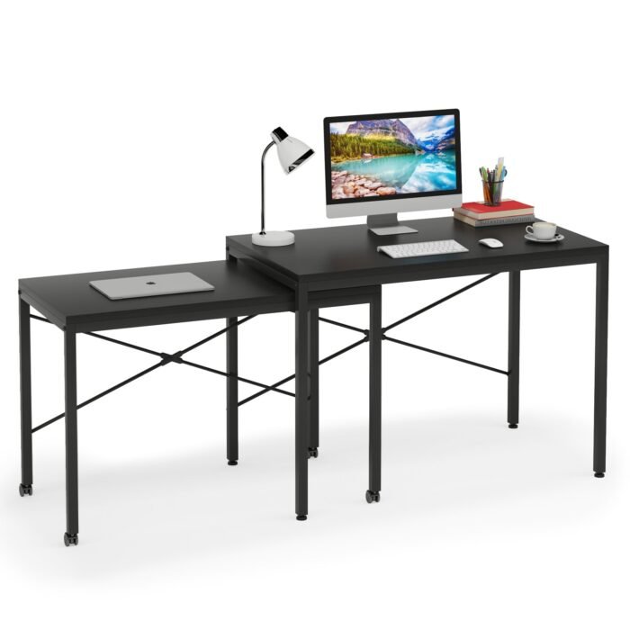 Two Person Desk, Double Computer Desk with Wheels Lockable - Image 9