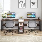 Two Person Desk, 94.5?Computer Desk with Shelves and Tiltable Tabletop - Image 5