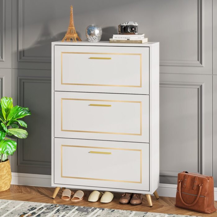 Shoe Cabinet, 3 Flip Drawer Modern Shoe Storage Rack Organizer - Image 2