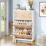 Shoe Cabinet, Slim Hidden Shoe Rack Organizer with 3 Flip Drawers - Image 2