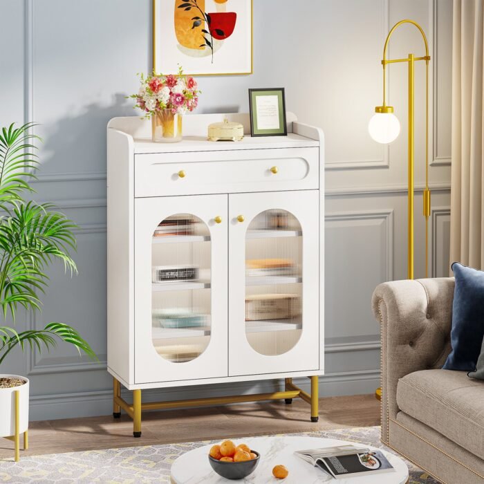 Shoe Cabinet, Modern Storage Cabinet with Drawer & Adjustable Shelves - Image 4
