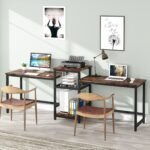 Two Person Desk, 96.9? Double Computer Desk with Storage Shelves - Image 4
