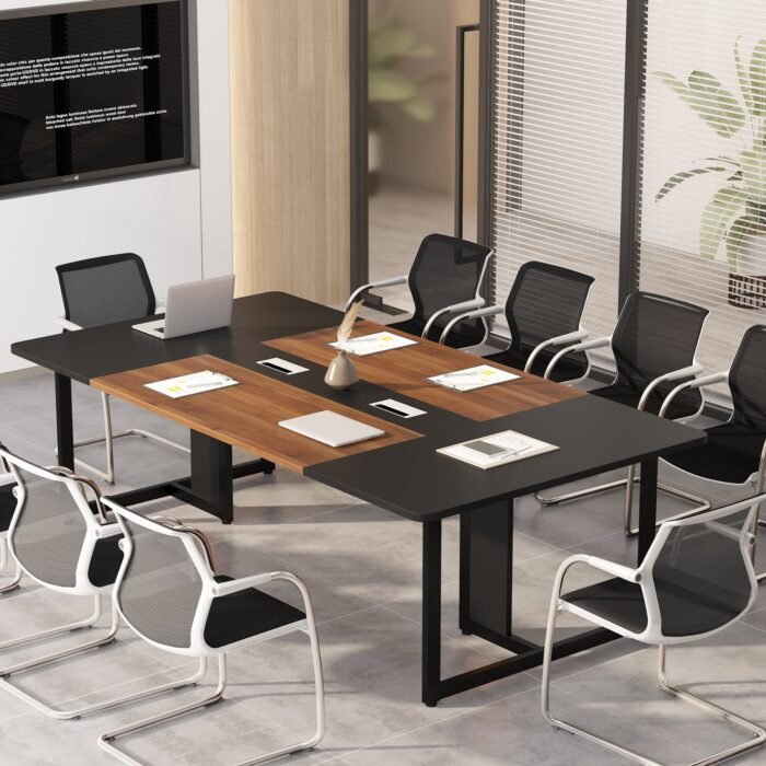 8FT Rectangle Conference Table, 10 People Meeting Table with Grommets - Image 4