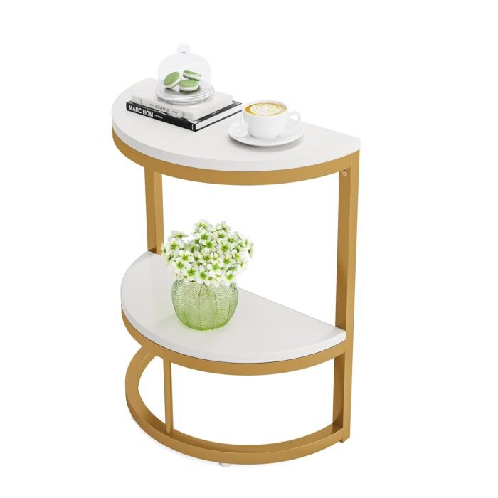 End Table, Half Round Narrow Side Table with Metal Frame - Image 13
