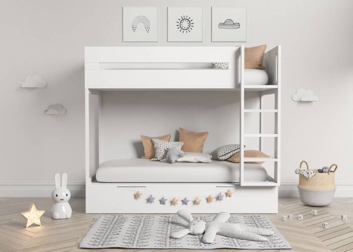 Bunk bed with pull-out trundle, open guard and right ladder - Image 1