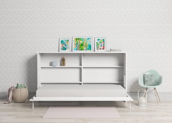 Horizontal folding bed measuring 90 x 190 with table and interior shelves - Image 1