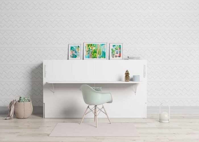 Horizontal folding bed measuring 90 x 190 with table and interior shelves - Image 3