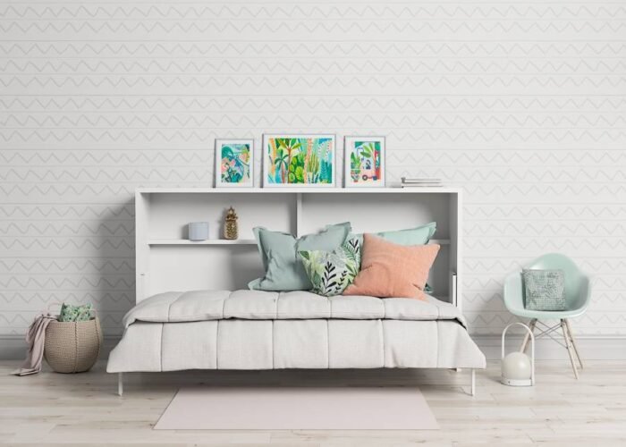 Horizontal folding bed measuring 90 x 190 with table and interior shelves - Image 2
