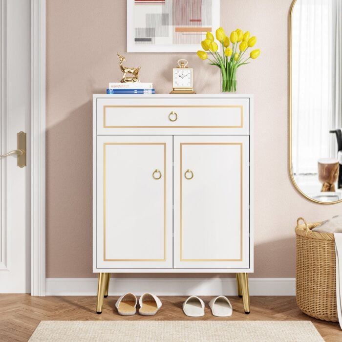 Shoe Cabinet, 4 Tier Shoe Storage Organizer with Drawer & Doors - Image 4