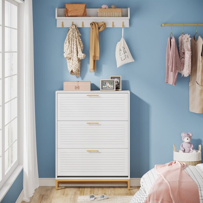 Shoe Cabinet, Flip Drawer Shoe Organizer and Coat Rack Set - Image 4