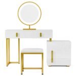 Vanity, Makeup Dressing Table with 3-Color Touch Screen Lighted Mirror - Image 2