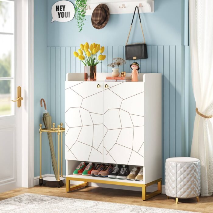 Shoe Cabinet, 6-Tiers Shoe Storage Organizer with Doors - Image 1