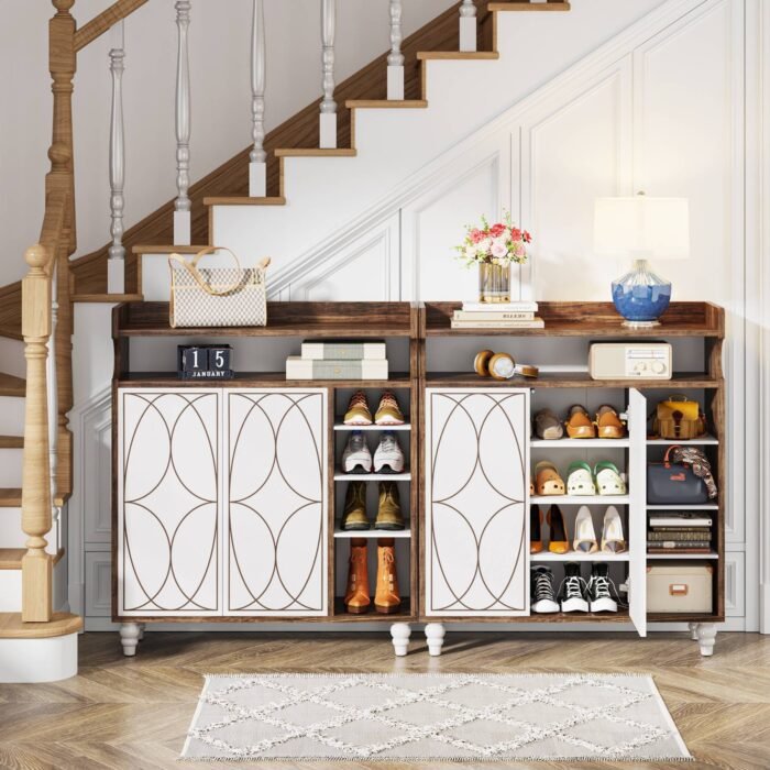 Shoe Cabinet, Shoe Organizer with Doors & Adjustable Shelves - Image 5