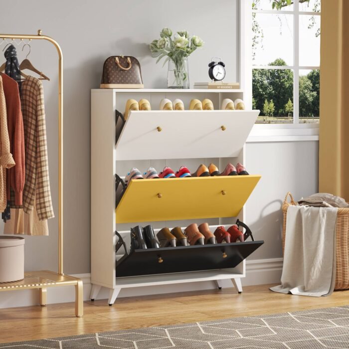 Shoe Cabinet, 24 Pair Shoe Rack Organizer with 3 Flip Drawers - Image 6