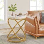 End Table, 26? Tall Round Sofa Side Table with Faux Marble Top - Image 4