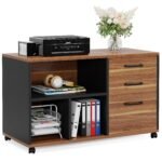 File Cabinet, 3-Drawer Filing Cabinet with Lock Wheels for A4/Letter Size