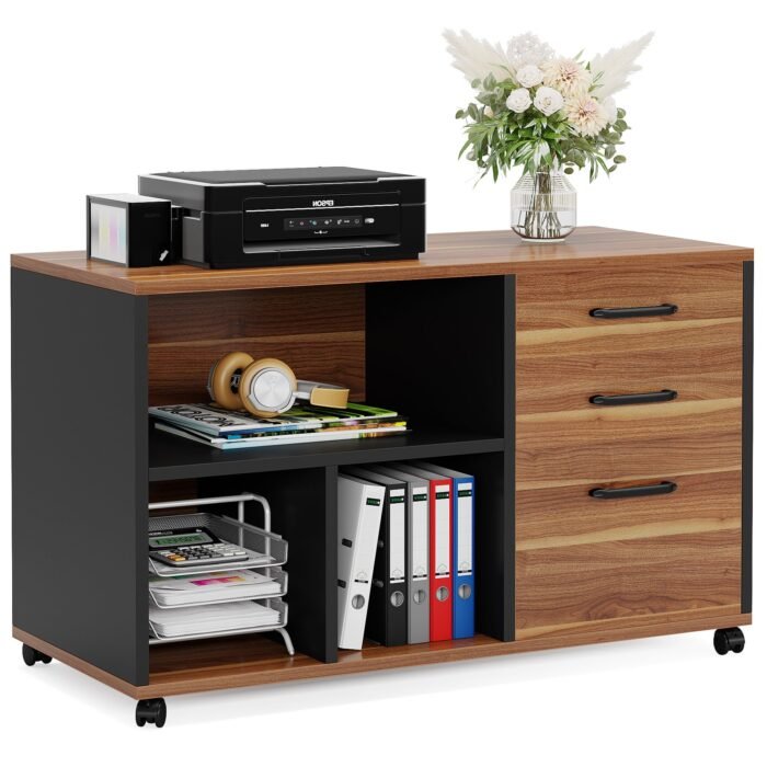 File Cabinet, 3-Drawer Filing Cabinet with Lock Wheels for A4/Letter Size - Image 1