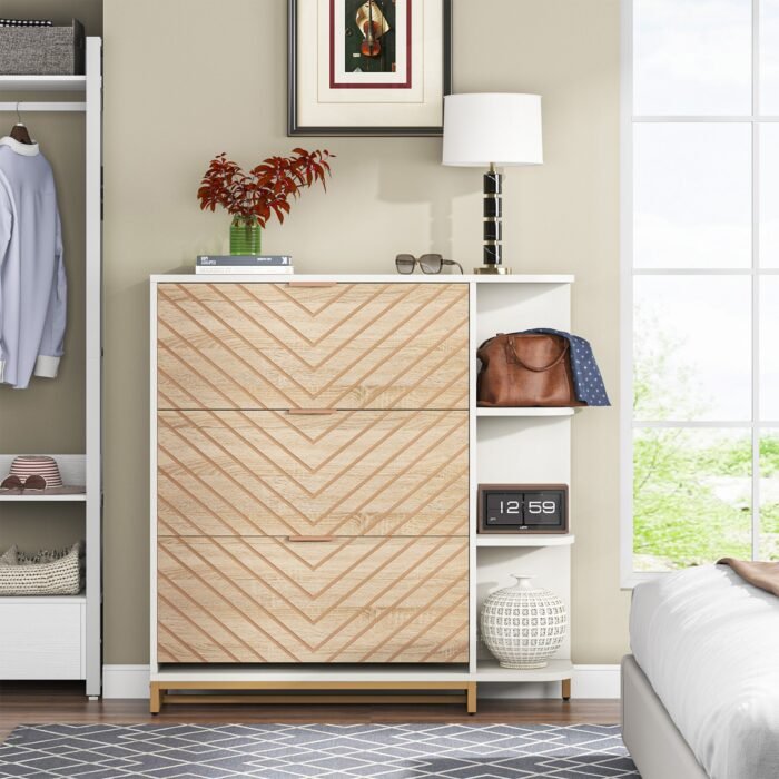 Shoe Cabinet, Modern 24 Pair Shoe Rack Organizer with Doors & Shelves - Image 5