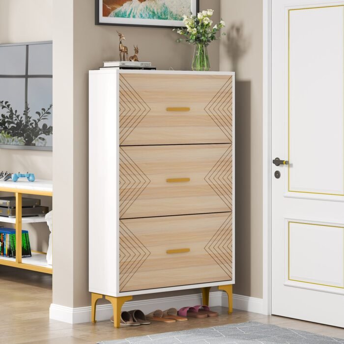 Shoe Cabinet, Slim Hidden Shoe Rack Organizer with 3 Flip Drawers - Image 4
