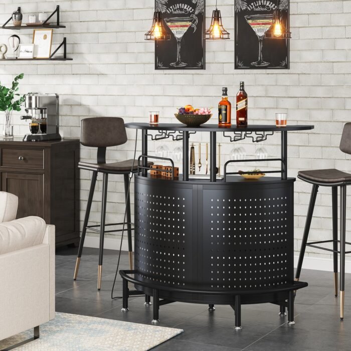 Smart Bar Unit with Led Lights, 3-Tier Liquor Bar Table - Image 4