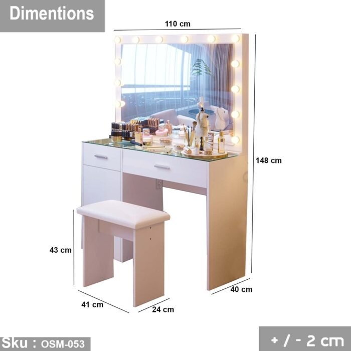 High quality MDF wood dresser with pouf - OSM-053 - Image 3