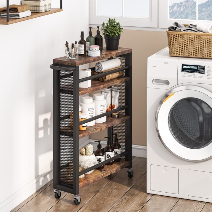 Slim Kitchen Cart, 4-Tier Storage Rolling Cart with Handle - Image 12
