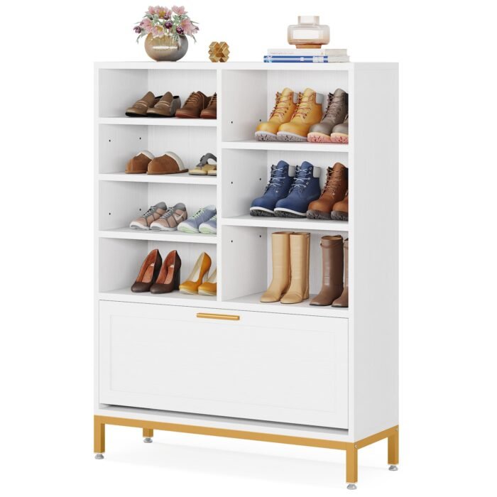 Shoe Cabinet, 7-Tier Shoe Rack with Flip Door & Adjustable Shelves - Image 1