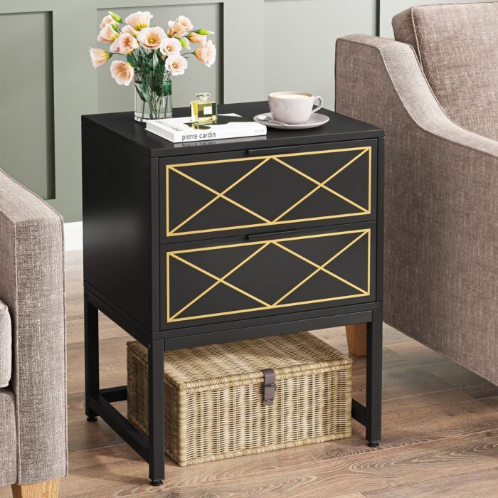 Nightstand, Modern Bedside Table Sofa End Table with 2 Drawers - Image 4