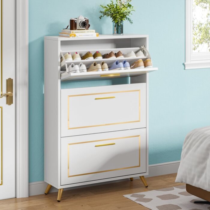 Shoe Cabinet, 3 Flip Drawer Modern Shoe Storage Rack Organizer - Image 4
