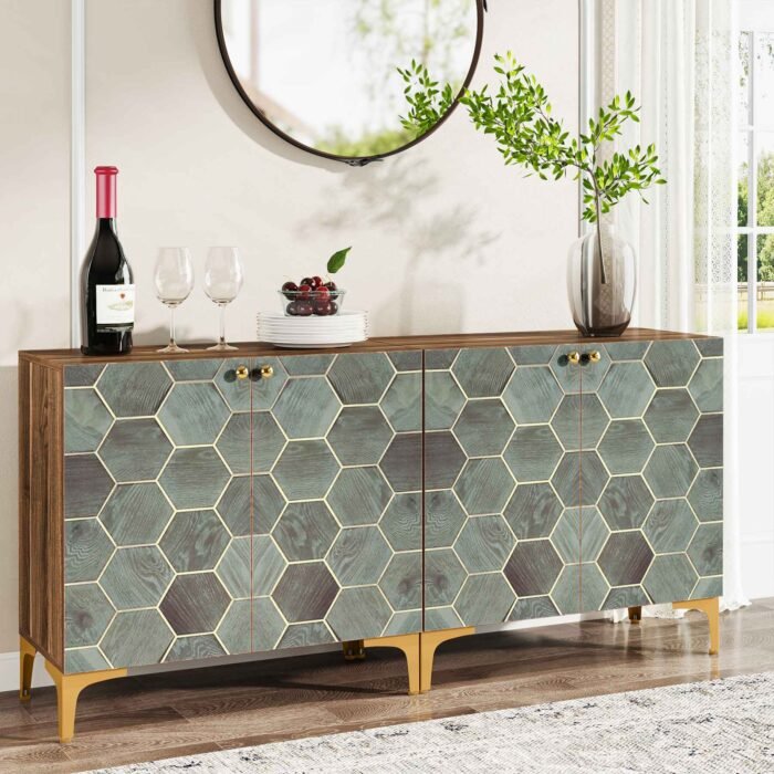 Sideboard Buffet Set of 2, Modern Storage Cabinet with Doors - Image 1