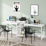 Two Person Desk, 96.9? Double Computer Desk with Storage Shelves - Image 9