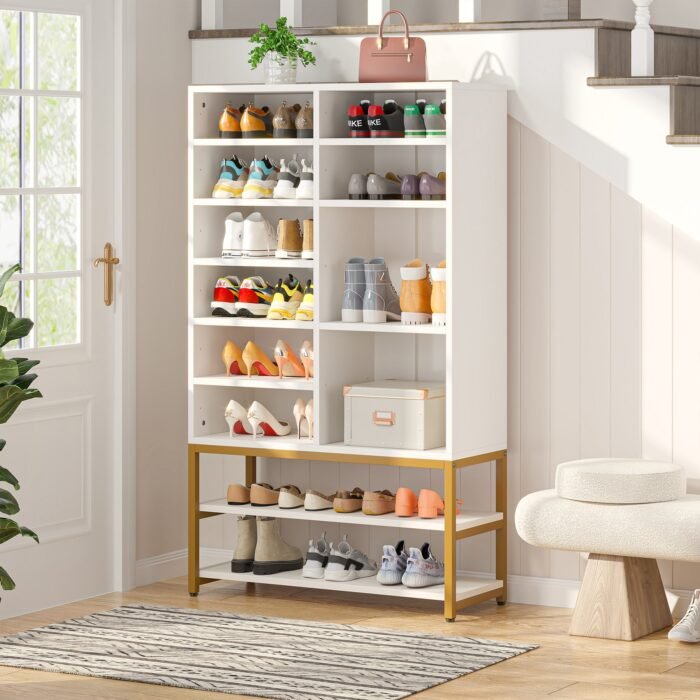 Shoe Cabinet, Freestanding Shoe Rack with 10 Adjustable Compartments - Image 4