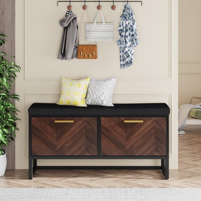 Shoe Bench, 2 Flip Drawers Shoe Rack Organizer with Adjustable Shelves - Image 5