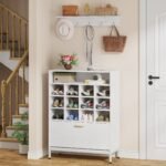 Shoe Cabinet, 3-in-1 Shoe Rack with Coat Rack & Flip Door - Image 4