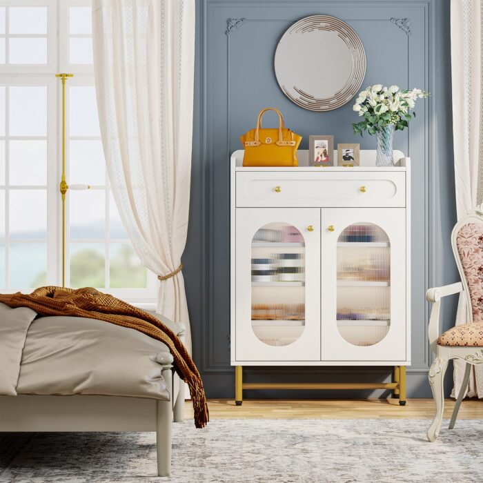 Shoe Cabinet, Modern Storage Cabinet with Drawer & Adjustable Shelves - Image 5