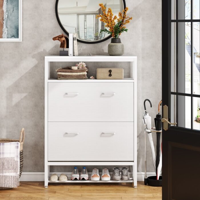 Shoe Cabinet, Tipping Bucket Shoe Storage Rack with Open Shelves - Image 5