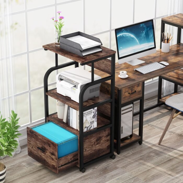File Cabinet, 3 Tier Mobile Printer Stand with Legal Size Drawer - Image 4