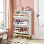 Shoe Cabinet, Modern Shoe Organizer with 3 Flip Drawers & 2 Hanging Hooks - Image 5