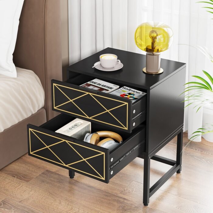 Nightstand, Modern Bedside Table Sofa End Table with 2 Drawers - Image 5