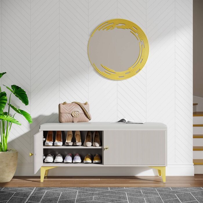 Shoe Bench, Modern Shoe Rack Bench Organizer with Cabinet - Image 4
