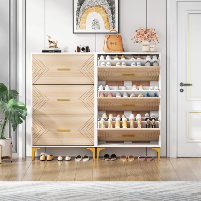Shoe Cabinet, Slim Hidden Shoe Rack Organizer with 3 Flip Drawers - Image 5