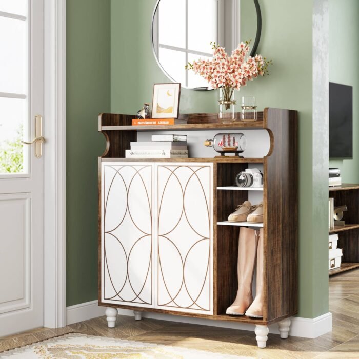 Shoe Cabinet, Shoe Organizer with Doors & Adjustable Shelves - Image 1