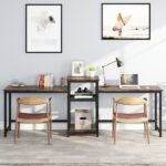 Two Person Desk, 96.9? Double Computer Desk with Storage Shelves - Image 5