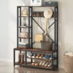Coat Rack Shoe Bench, 4-in-1 Entryway Hall Tree with Shelves - Image 4