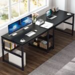 Two Person Desk, Computer Desk Double Workstation with Shelves - Image 5