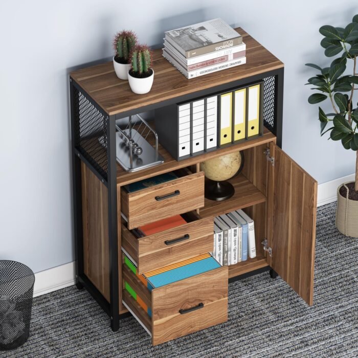 File Cabinet, 3 Drawers Lateral Filing Cabinet with Open Shelves - Image 5