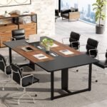 8FT Rectangle Conference Table, 10 People Meeting Table with Grommets - Image 6