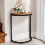 End Table, Half Round Narrow Side Table with Metal Frame - Image 4