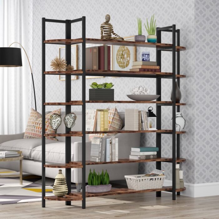 Triple Wide 6-Shelf Bookshelves , 6-Tier Large Etagere Bookcase - Image 6